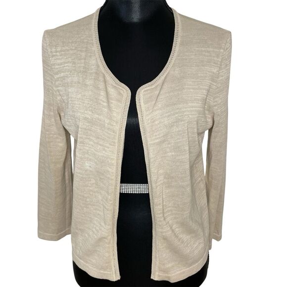 Chanel Sweater Cardigan Open Knit Classic Lightweight Vtg Beige Size 40 Small - Picture 1 of 11